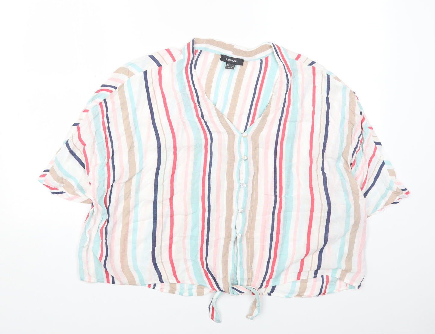 Primark Womens White Striped Viscose Basic Blouse Size 14 V-Neck