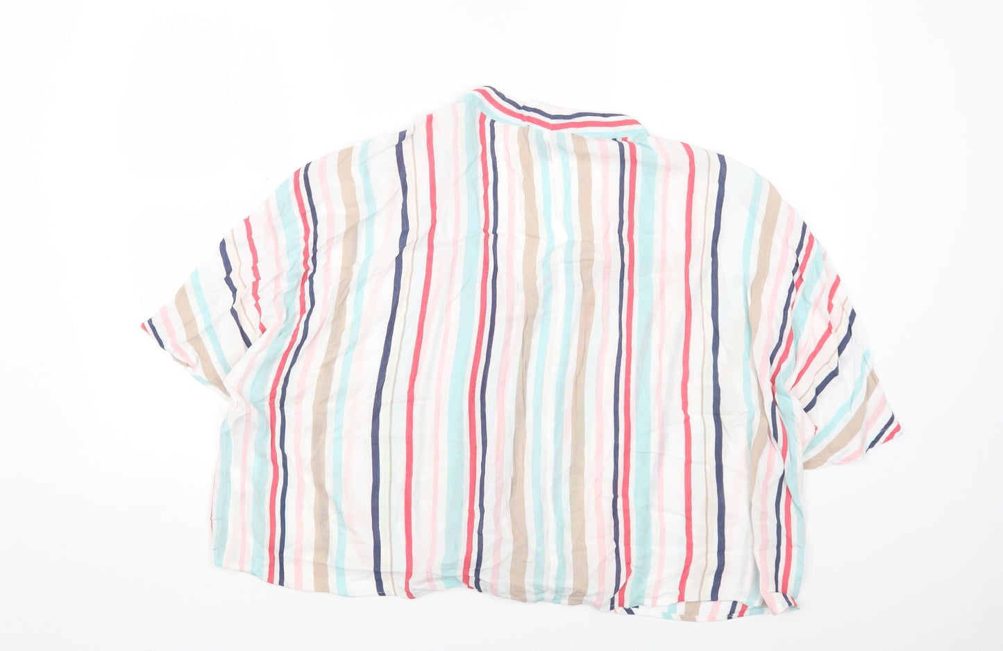 Primark Womens White Striped Viscose Basic Blouse Size 14 V-Neck