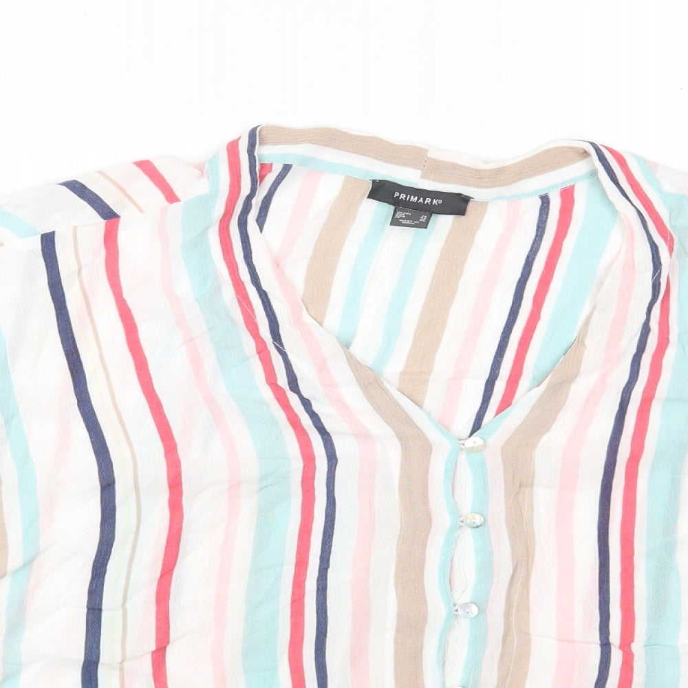 Primark Womens White Striped Viscose Basic Blouse Size 14 V-Neck