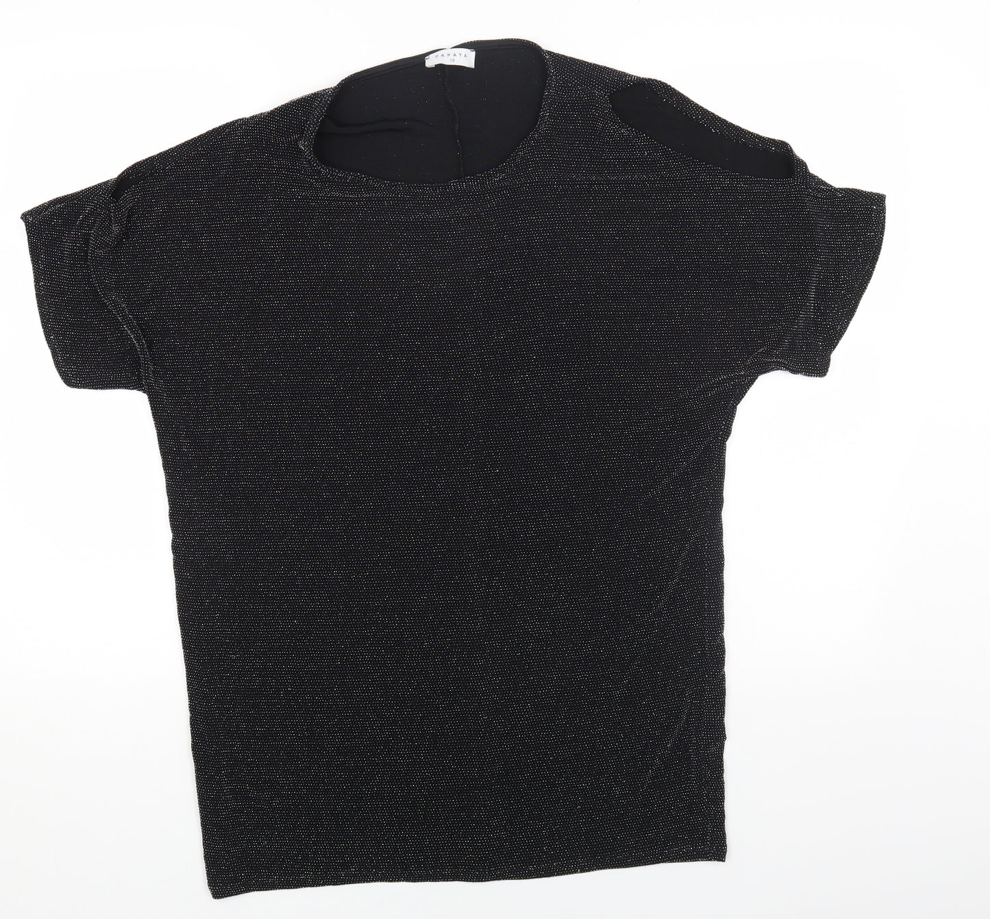Papaya Womens Black Polyester Basic Blouse Size 16 Round Neck