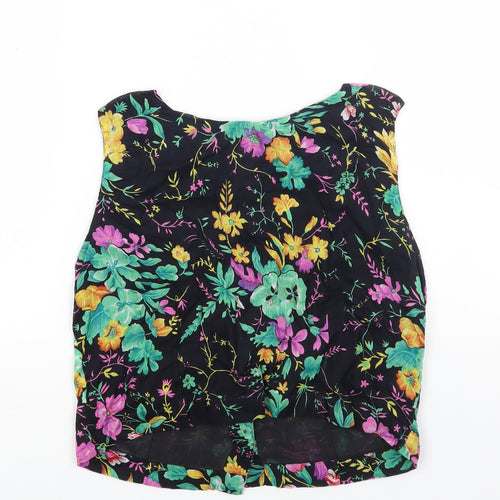 Preworn Womens Black Floral Cotton Cropped Tank Size S Boat Neck
