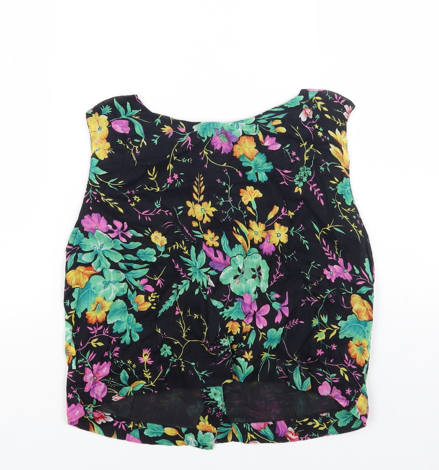 Preworn Womens Black Floral Cotton Cropped Tank Size S Boat Neck