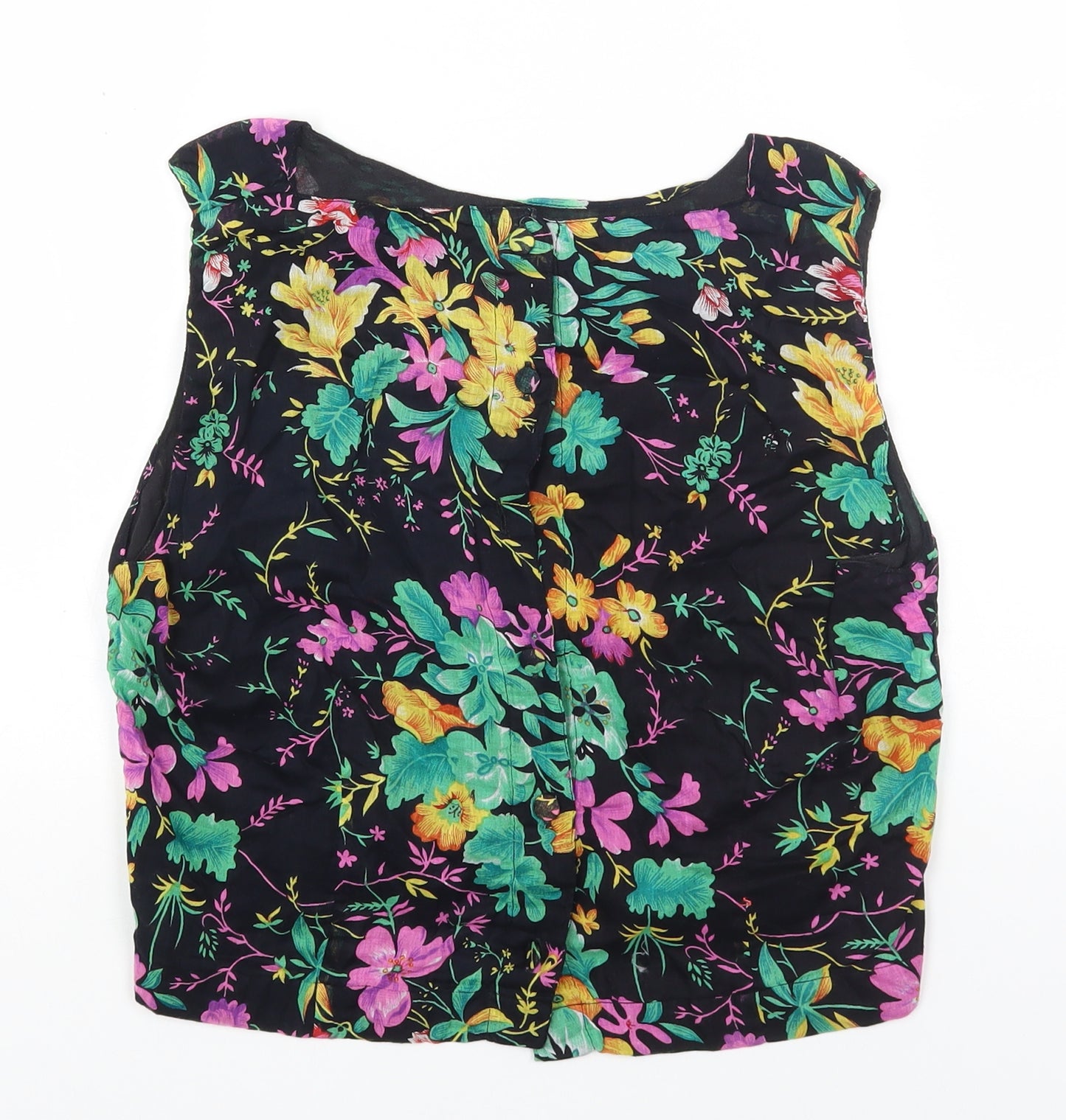 Preworn Womens Black Floral Cotton Cropped Tank Size S Boat Neck