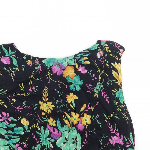 Preworn Womens Black Floral Cotton Cropped Tank Size S Boat Neck