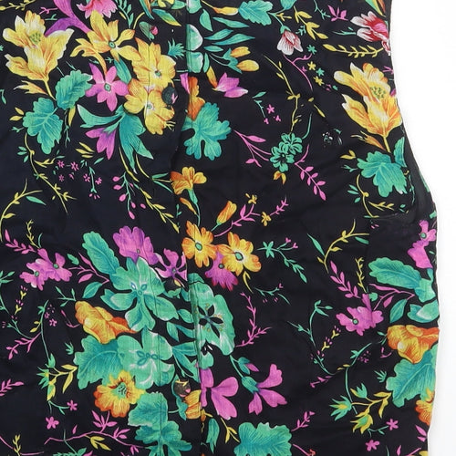 Preworn Womens Black Floral Cotton Cropped Tank Size S Boat Neck
