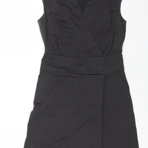 Sisley Womens Black Cotton A-Line Size M V-Neck Zip