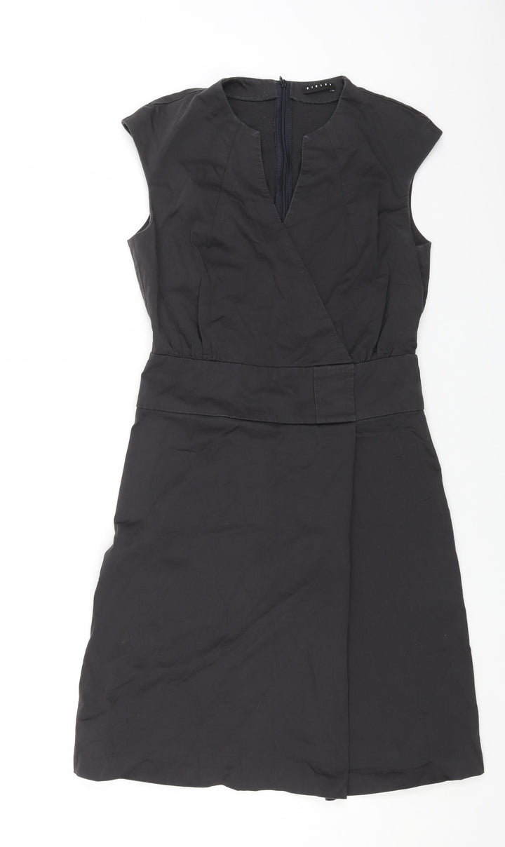 Sisley Womens Black Cotton A-Line Size M V-Neck Zip