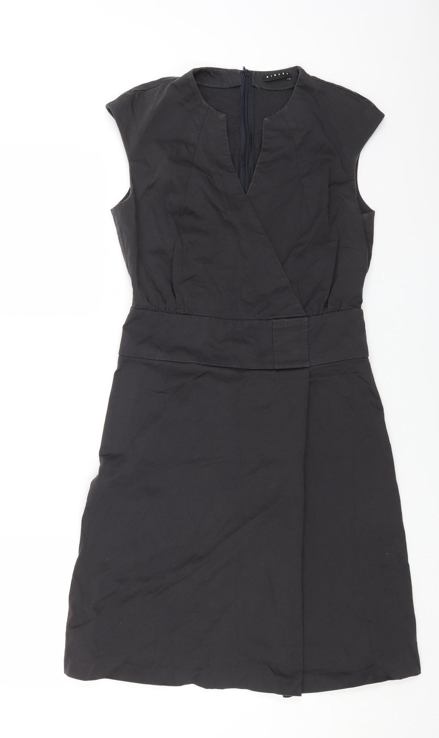 Sisley Womens Black Cotton A-Line Size M V-Neck Zip