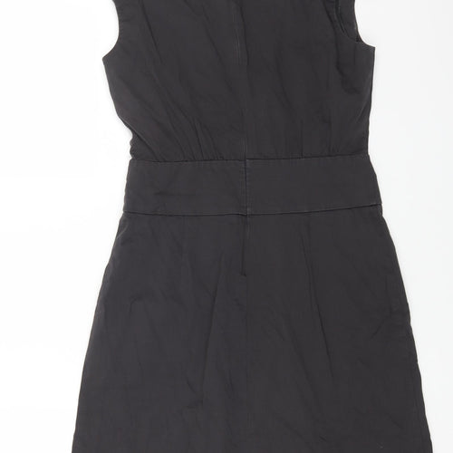 Sisley Womens Black Cotton A-Line Size M V-Neck Zip