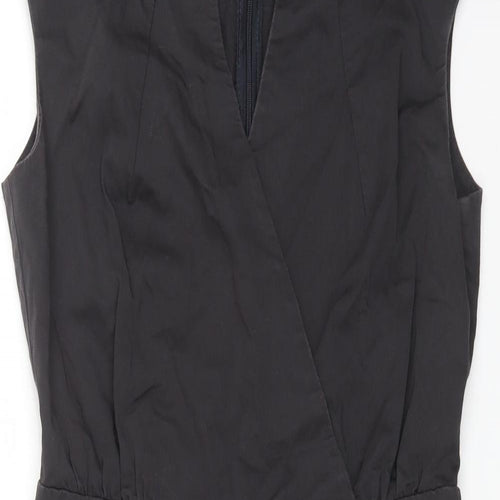 Sisley Womens Black Cotton A-Line Size M V-Neck Zip