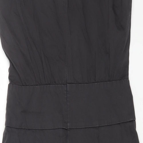 Sisley Womens Black Cotton A-Line Size M V-Neck Zip