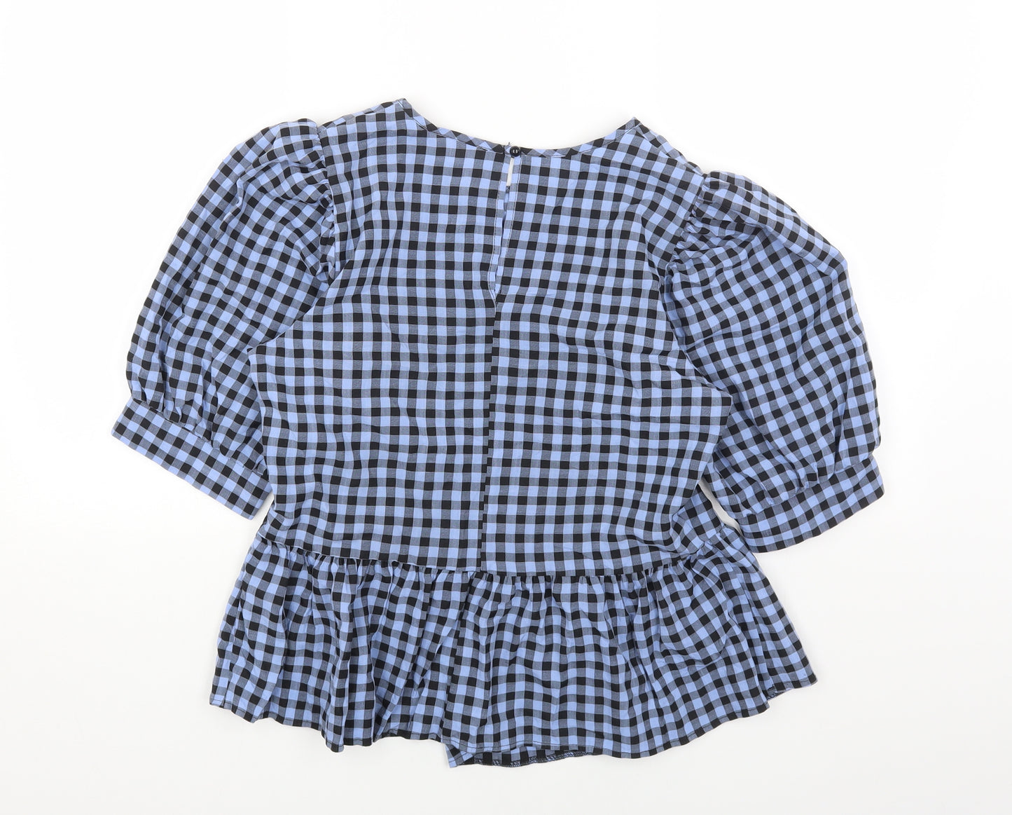 George Womens Blue Check Viscose Basic Blouse Size 12 Boat Neck - Smock