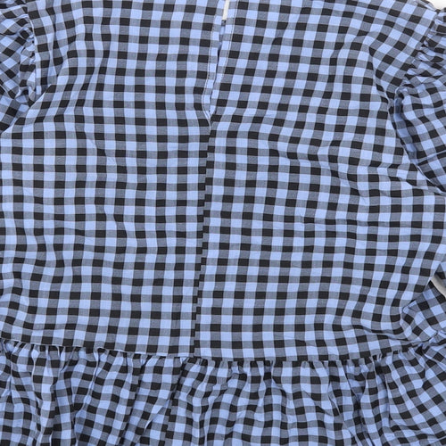 George Womens Blue Check Viscose Basic Blouse Size 12 Boat Neck - Smock