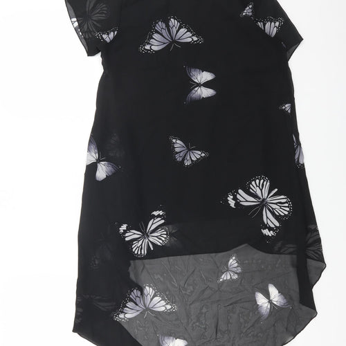 FUNKY FIT Womens Black Geometric Polyester Shift Size S Boat Neck Pullover - Butterfly Print