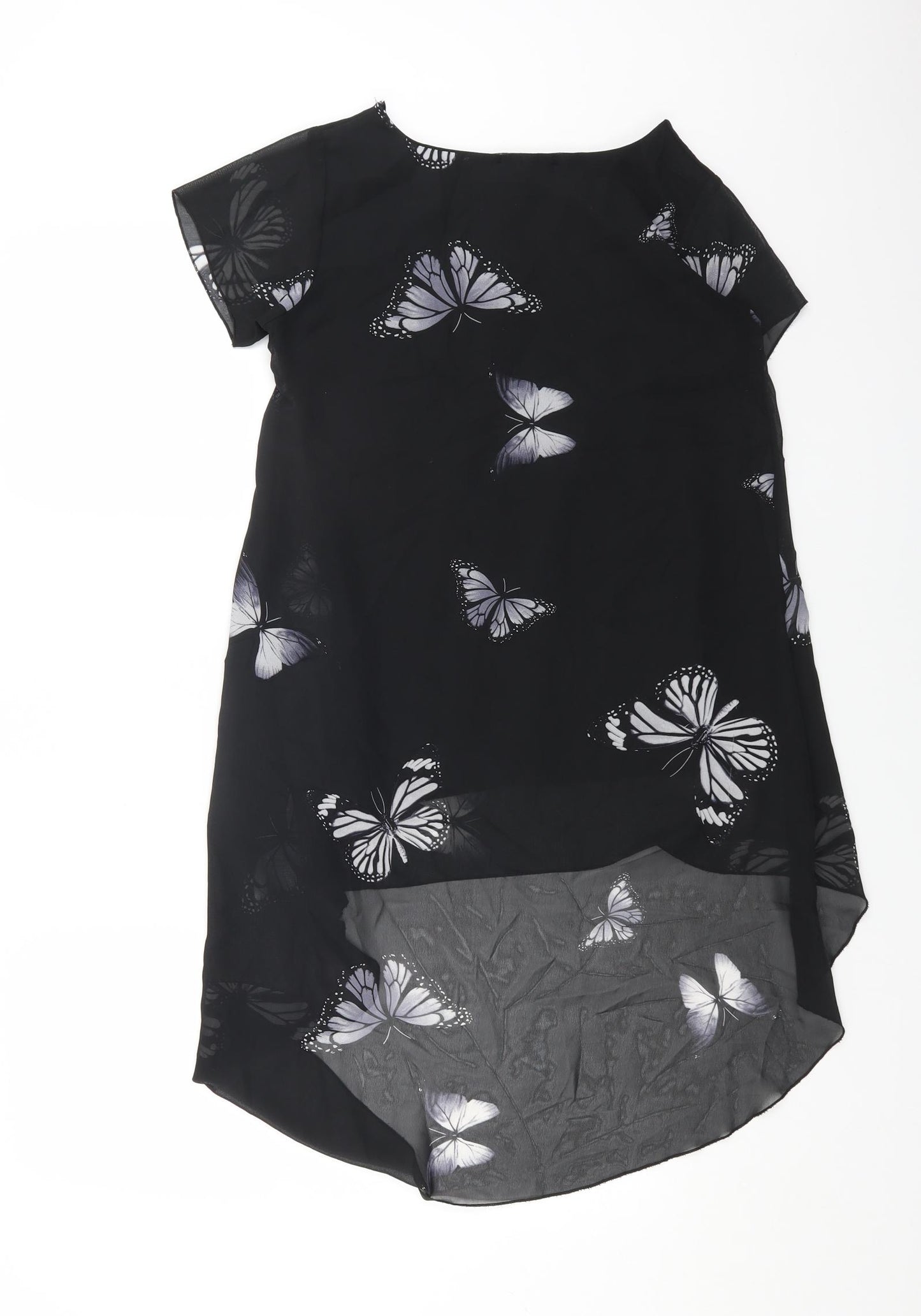 FUNKY FIT Womens Black Geometric Polyester Shift Size S Boat Neck Pullover - Butterfly Print