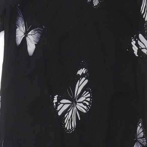 FUNKY FIT Womens Black Geometric Polyester Shift Size S Boat Neck Pullover - Butterfly Print