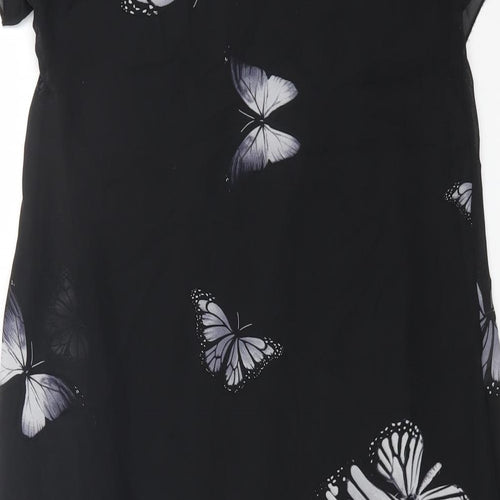 FUNKY FIT Womens Black Geometric Polyester Shift Size S Boat Neck Pullover - Butterfly Print