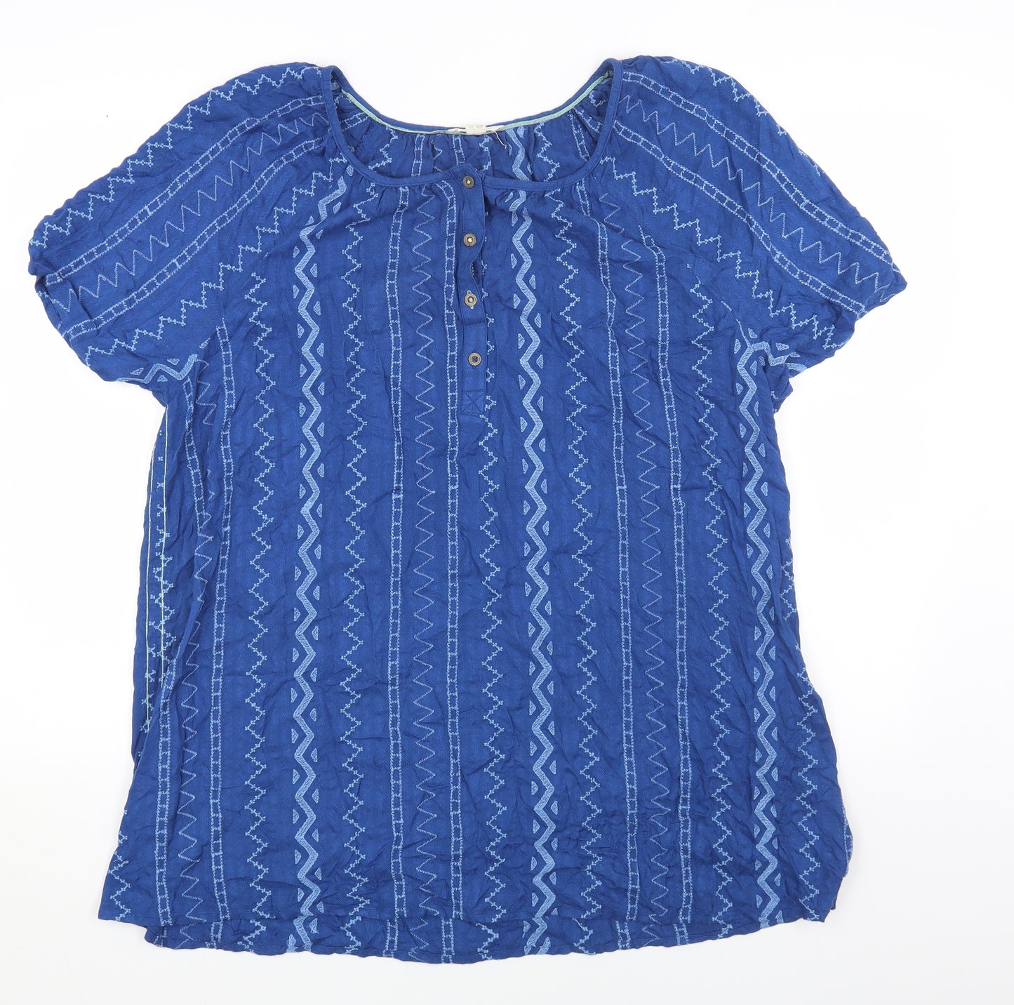 White Stuff Womens Blue Geometric Cotton Shift Size 22 Round Neck Button