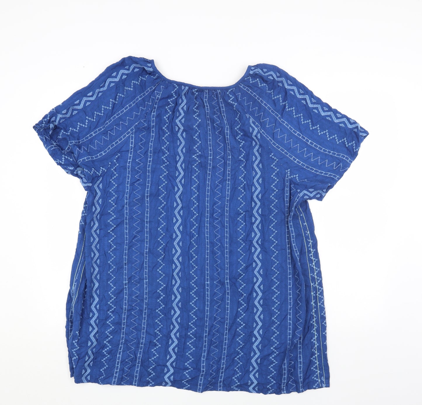 White Stuff Womens Blue Geometric Cotton Shift Size 22 Round Neck Button