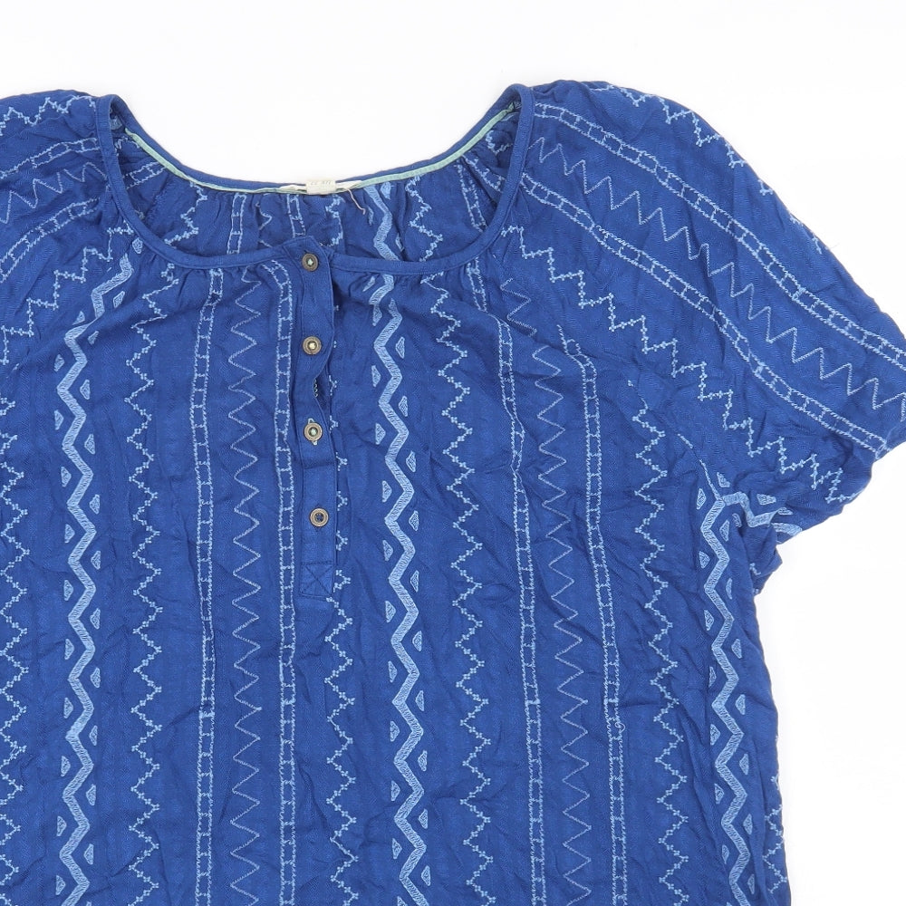 White Stuff Womens Blue Geometric Cotton Shift Size 22 Round Neck Button
