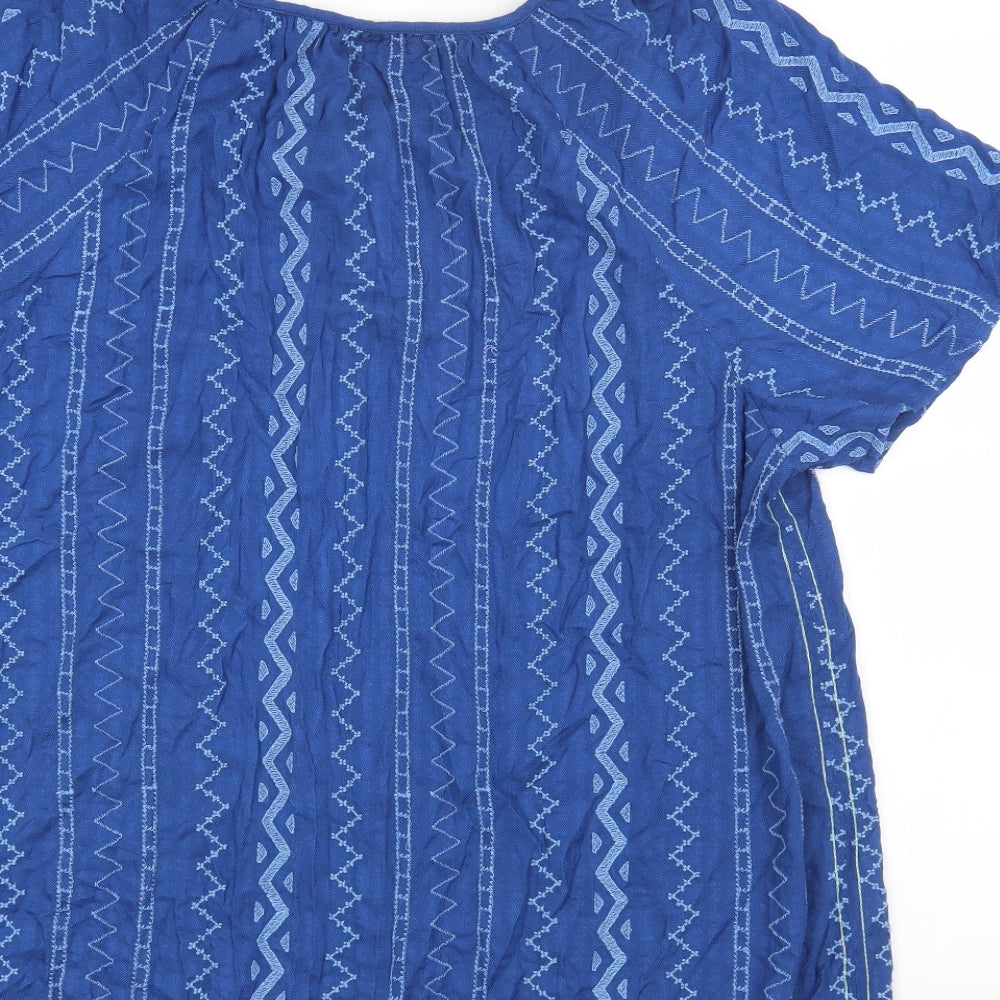 White Stuff Womens Blue Geometric Cotton Shift Size 22 Round Neck Button