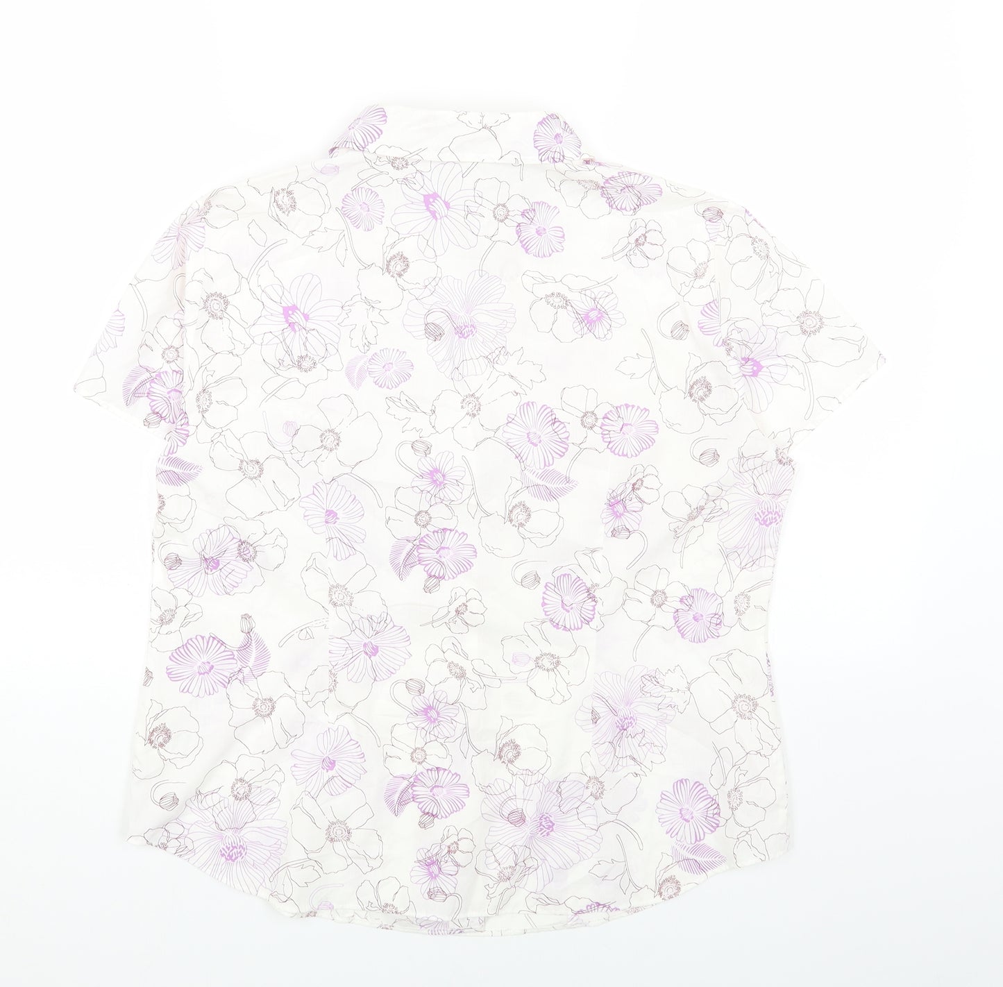 Marks and Spencer Womens White Geometric Cotton Basic Button-Up Size 18 V-Neck