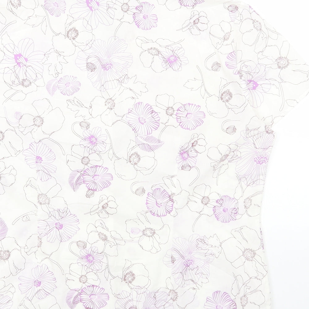 Marks and Spencer Womens White Geometric Cotton Basic Button-Up Size 18 V-Neck
