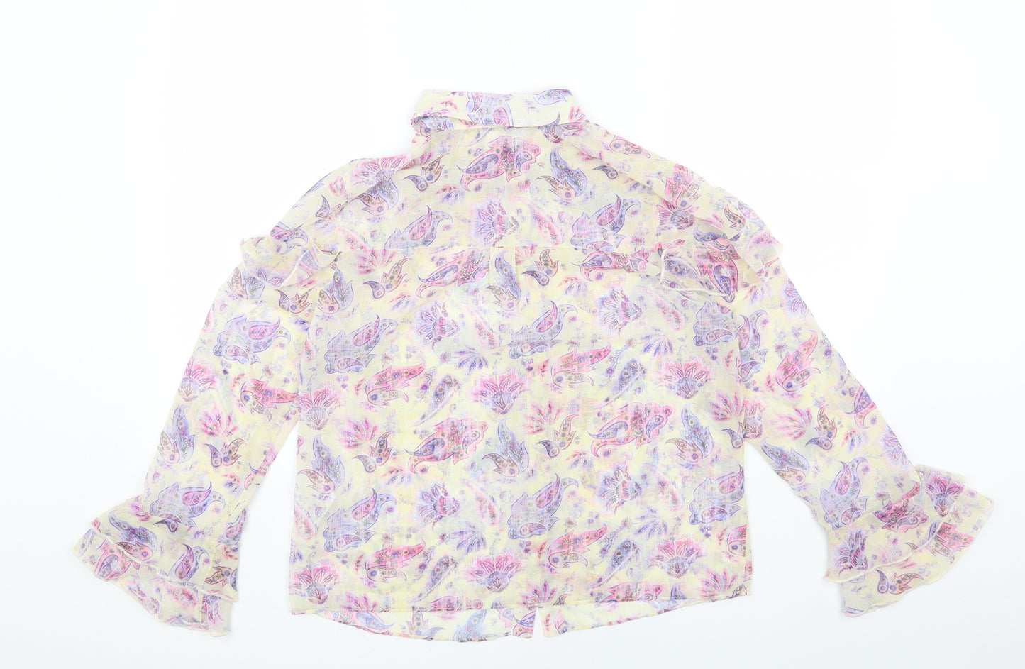 River Island Womens Beige Geometric Polyester Basic Button-Up Size 10 Round Neck