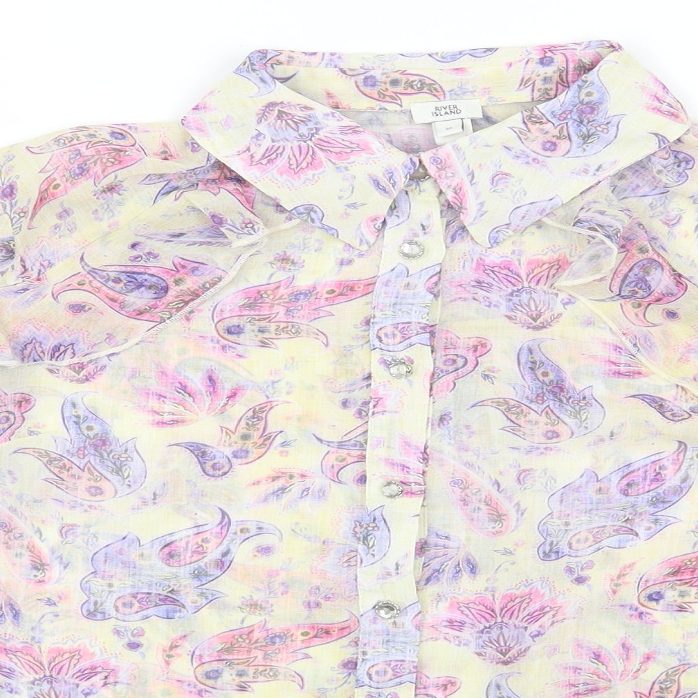 River Island Womens Beige Geometric Polyester Basic Button-Up Size 10 Round Neck
