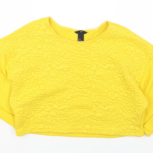 H&M Womens Yellow Round Neck Geometric Cotton Pullover Jumper Size M