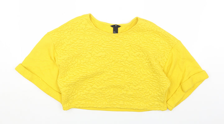 H&M Womens Yellow Round Neck Geometric Cotton Pullover Jumper Size M