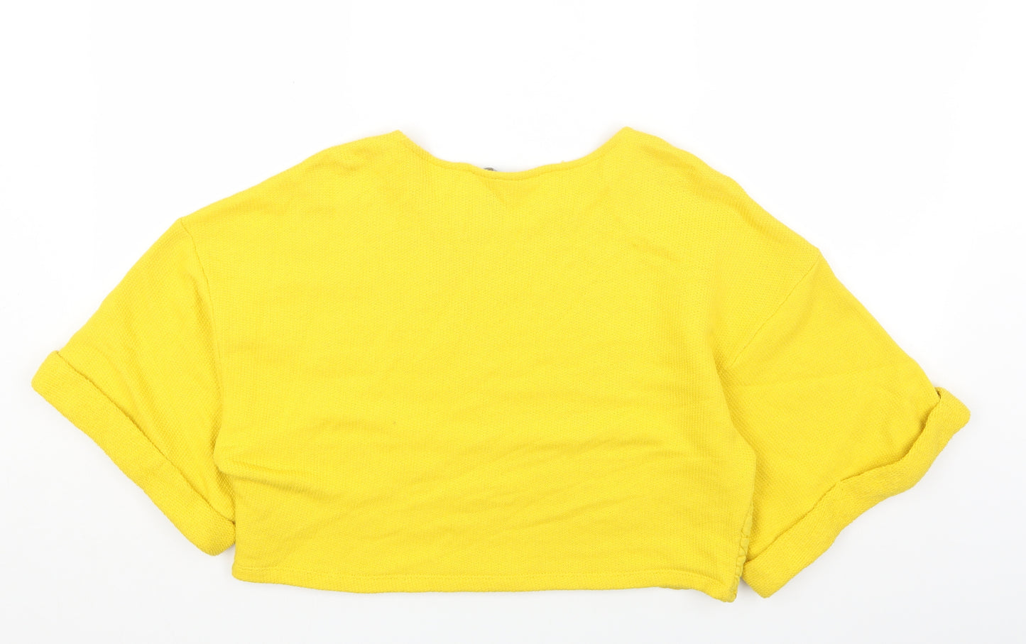 H&M Womens Yellow Round Neck Geometric Cotton Pullover Jumper Size M