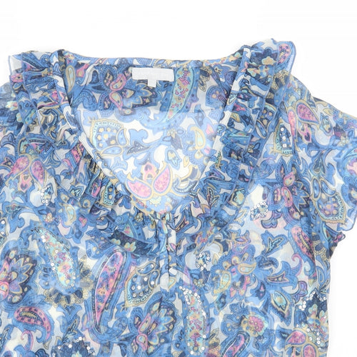 Red Herring Womens Blue Geometric Polyester Basic Blouse Size 12 V-Neck - Shirred waistline