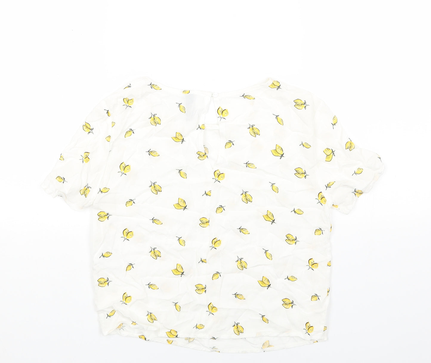 H&M Womens White Geometric Viscose Basic T-Shirt Size 4 Round Neck