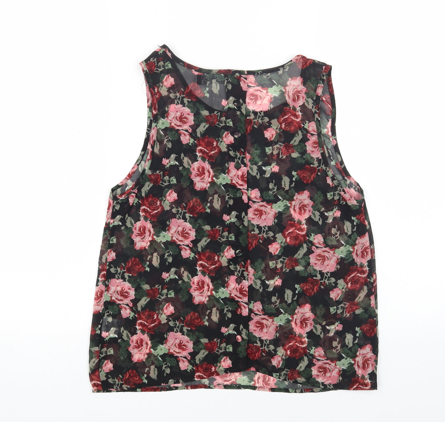 Select Womens Black Floral Polyester Basic Tank Size 10 Round Neck