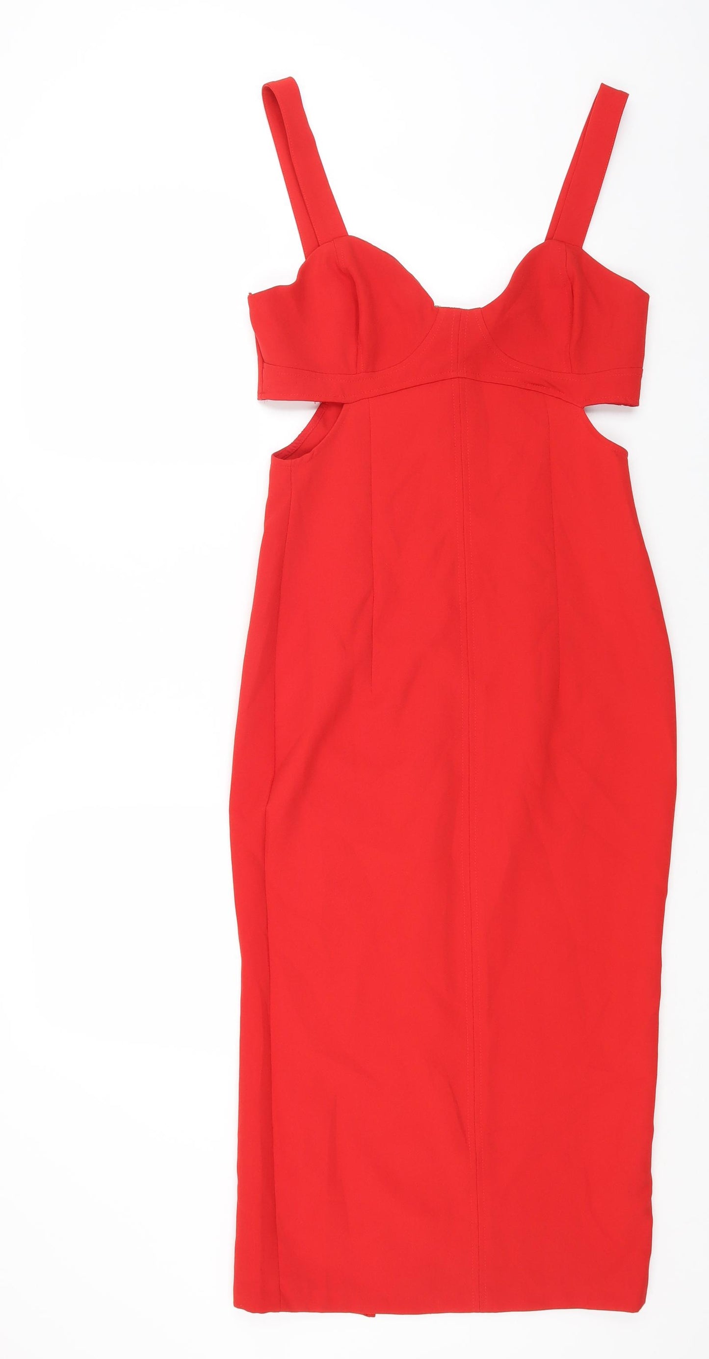 Zara Womens Red Polyester Bodycon Size M Sweetheart Zip