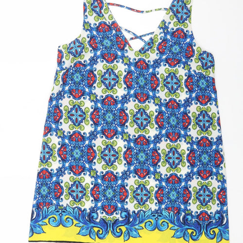Papaya Womens Blue Geometric Polyester Shift Size 12 V-Neck Pullover