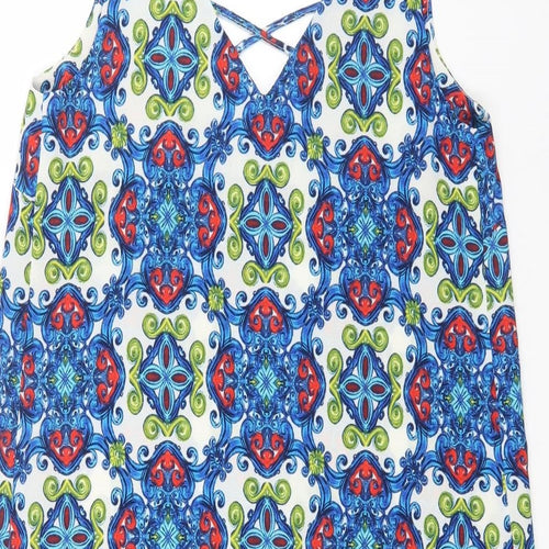 Papaya Womens Blue Geometric Polyester Shift Size 12 V-Neck Pullover