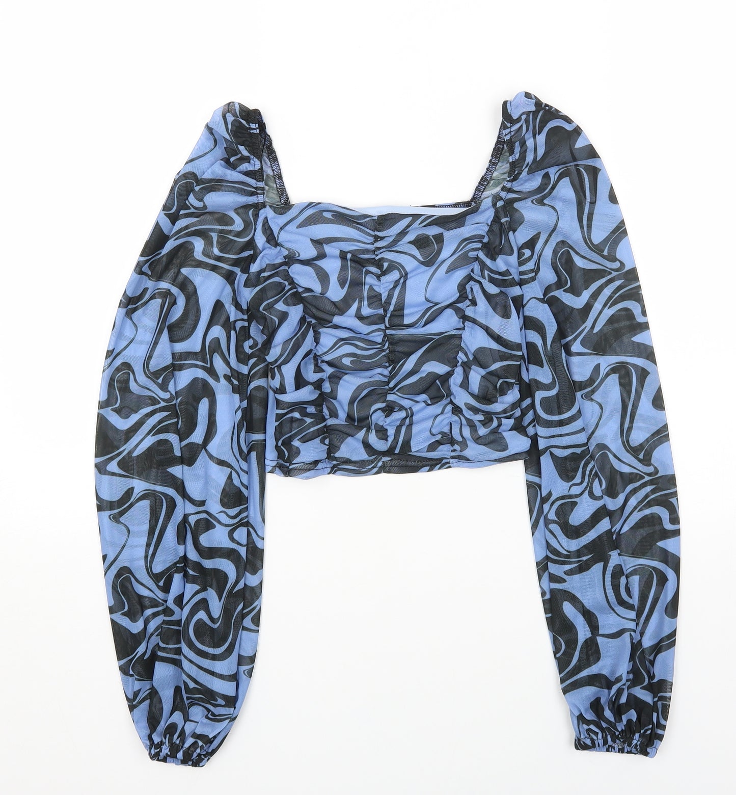 Quiz Womens Blue Geometric Polyester Cropped Blouse Size 10 Square Neck