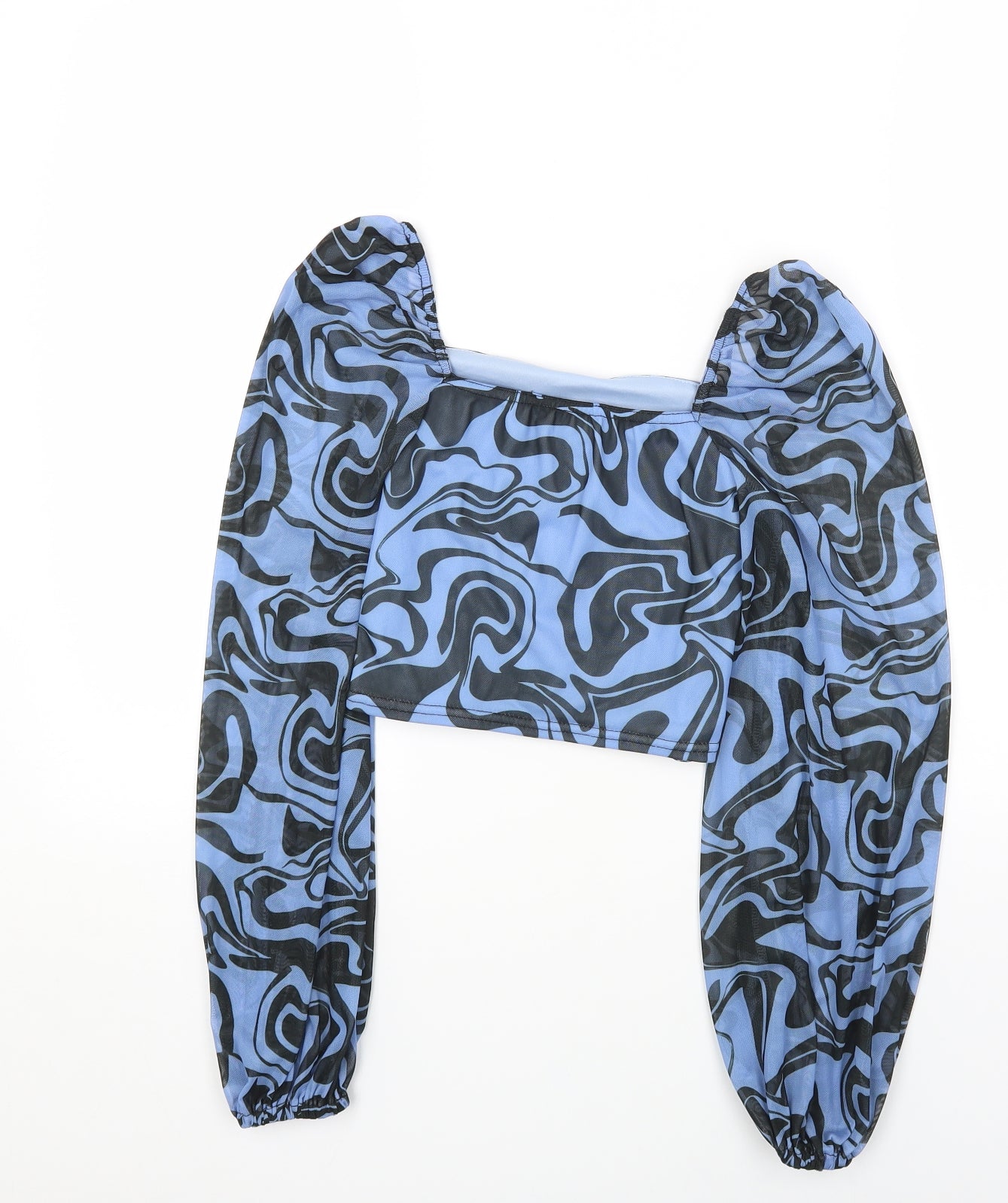 Quiz Womens Blue Geometric Polyester Cropped Blouse Size 10 Square Neck