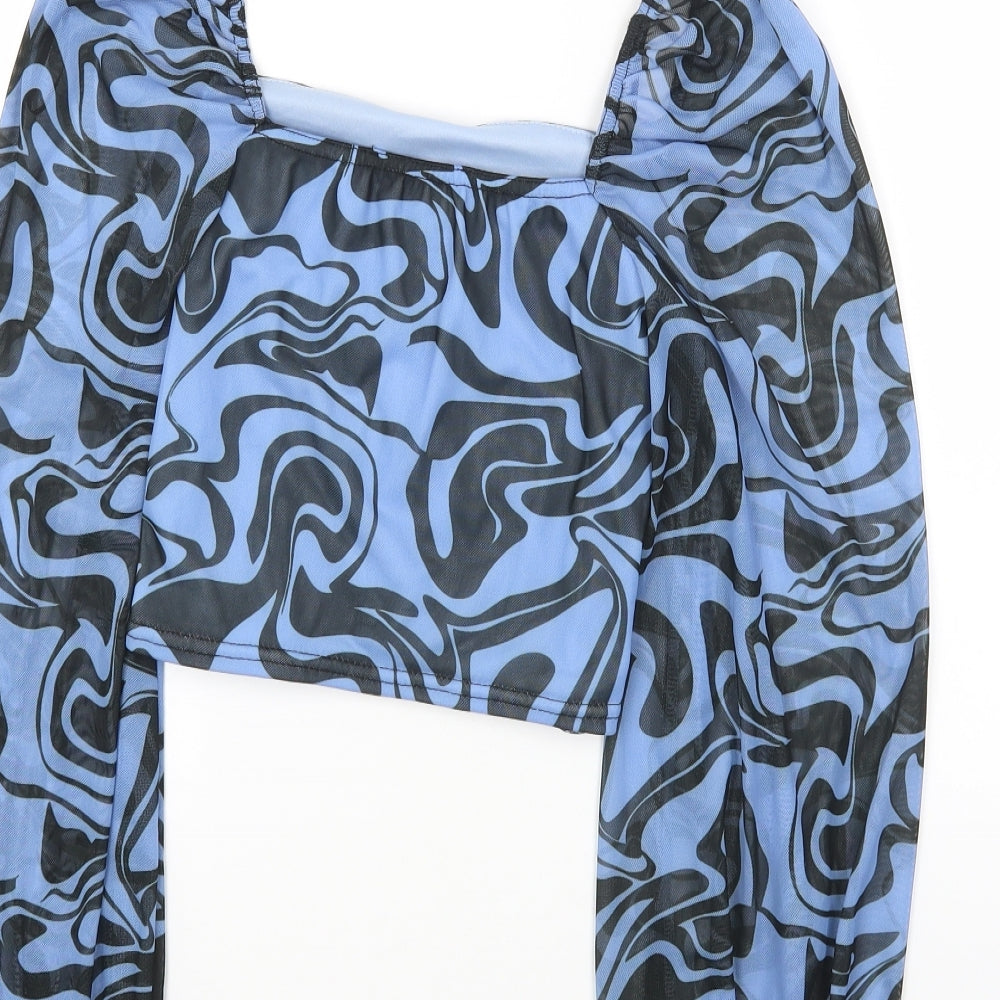 Quiz Womens Blue Geometric Polyester Cropped Blouse Size 10 Square Neck