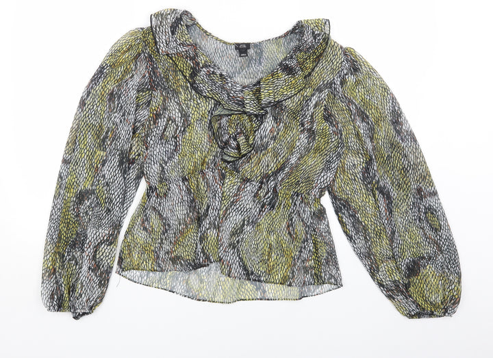 River Island Womens Grey Geometric Polyester Basic Blouse Size 12 V-Neck