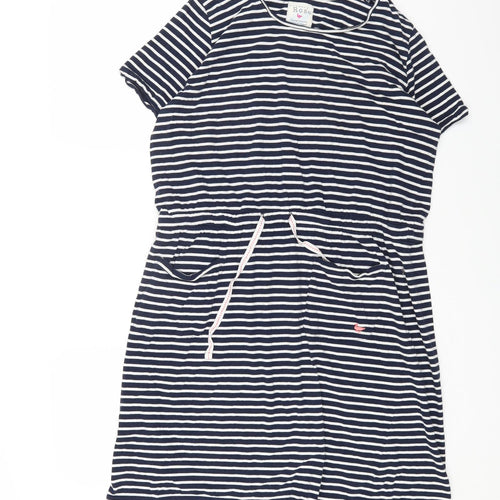 Country Rose Womens Blue Striped Cotton T-Shirt Dress Size 16 Round Neck Pullover