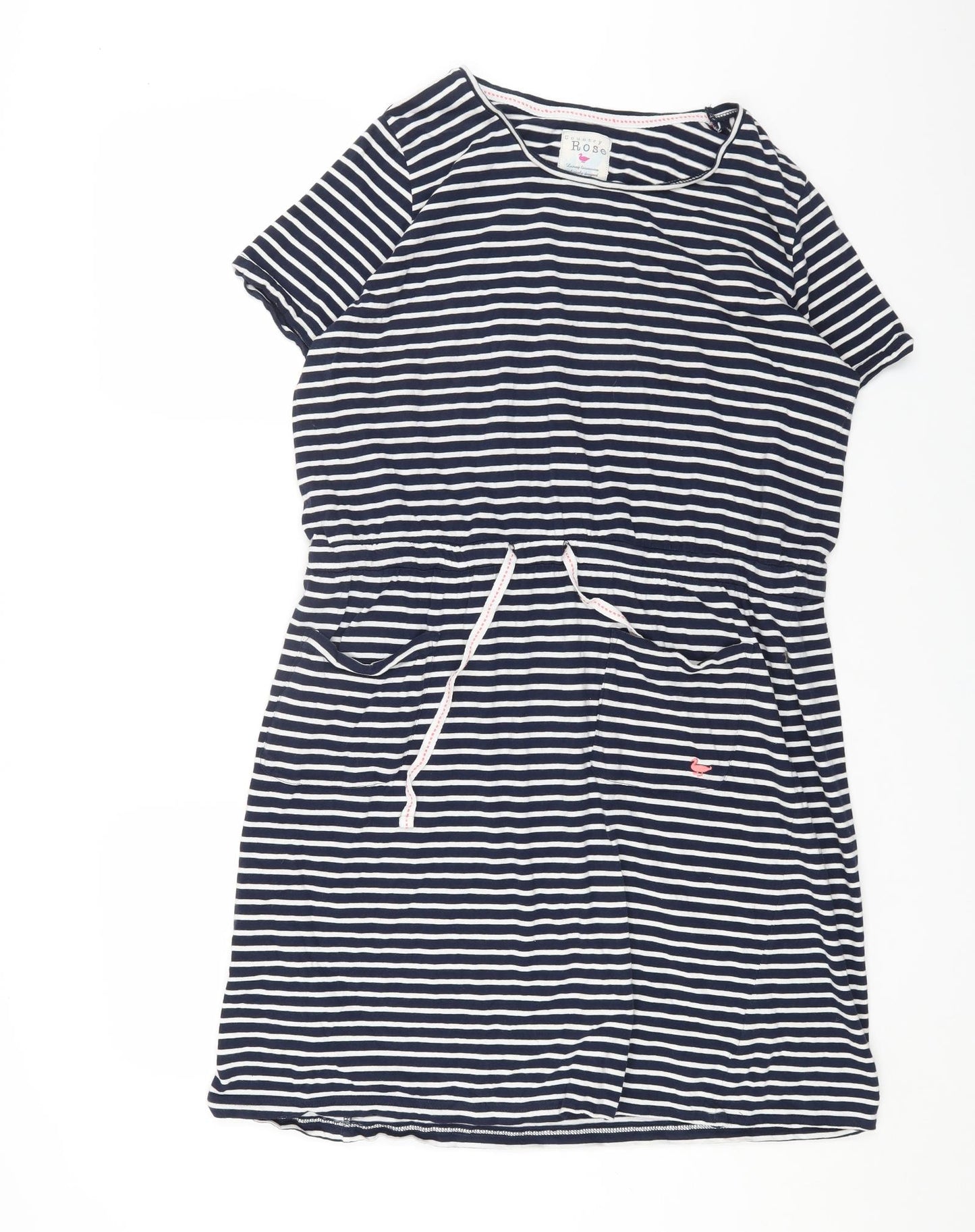 Country Rose Womens Blue Striped Cotton T-Shirt Dress Size 16 Round Neck Pullover