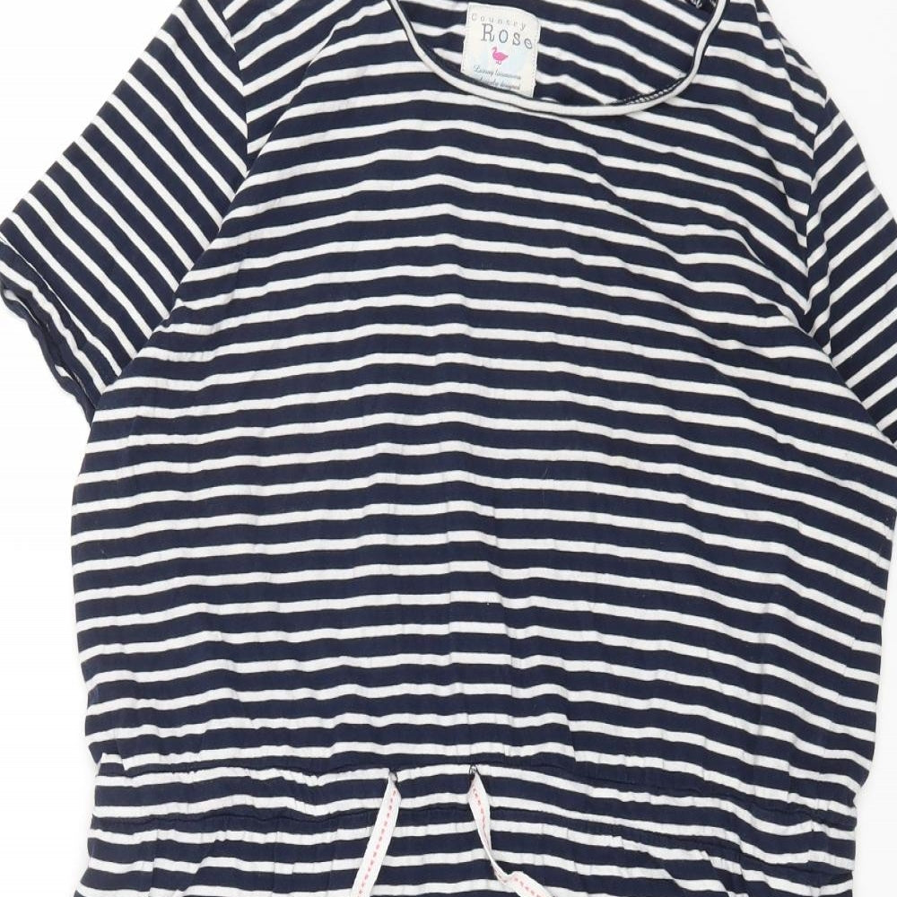 Country Rose Womens Blue Striped Cotton T-Shirt Dress Size 16 Round Neck Pullover