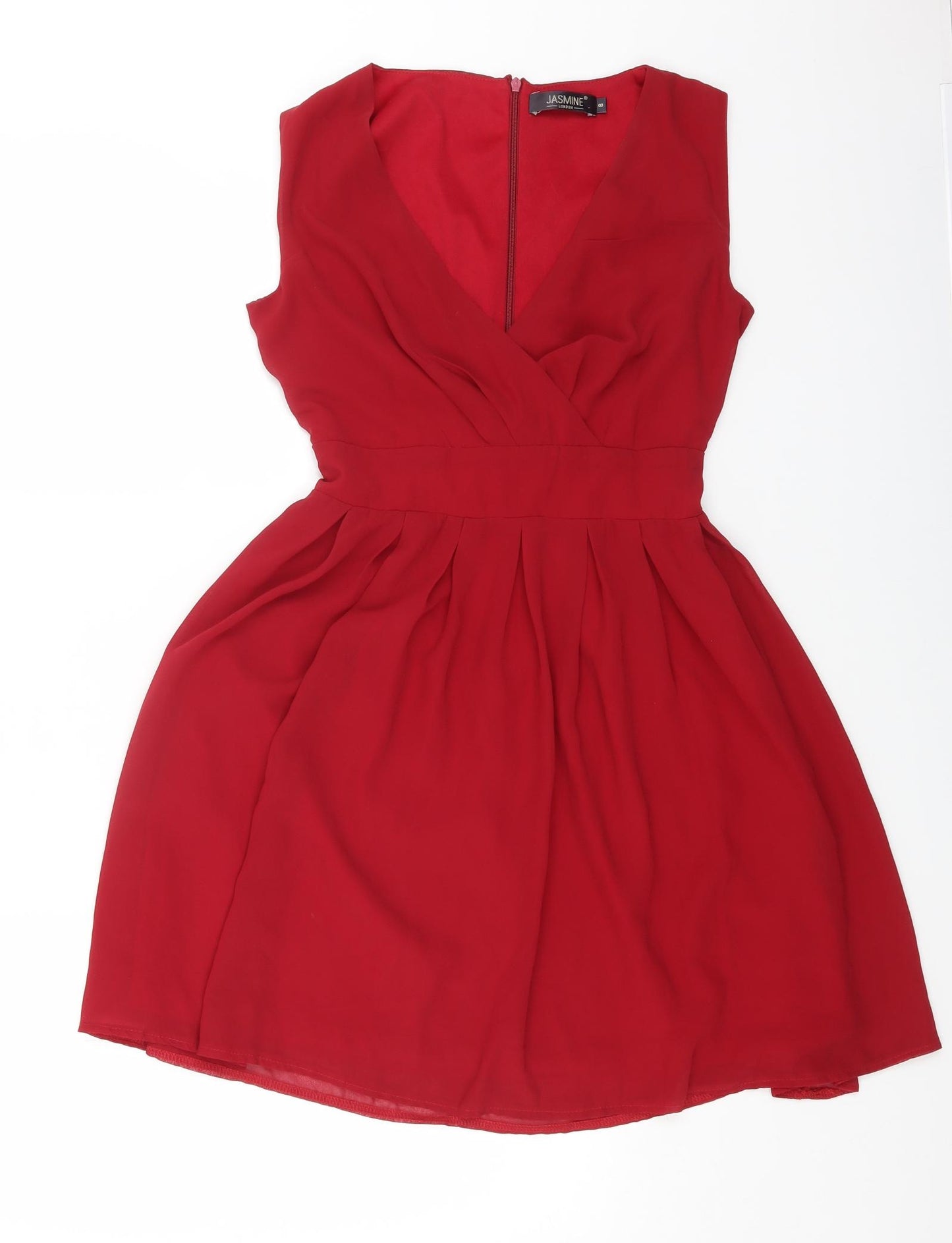 jasmine Womens Red Polyester Skater Dress Size 8 V-Neck Zip