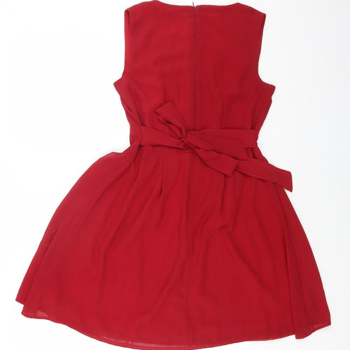 jasmine Womens Red Polyester Skater Dress Size 8 V-Neck Zip
