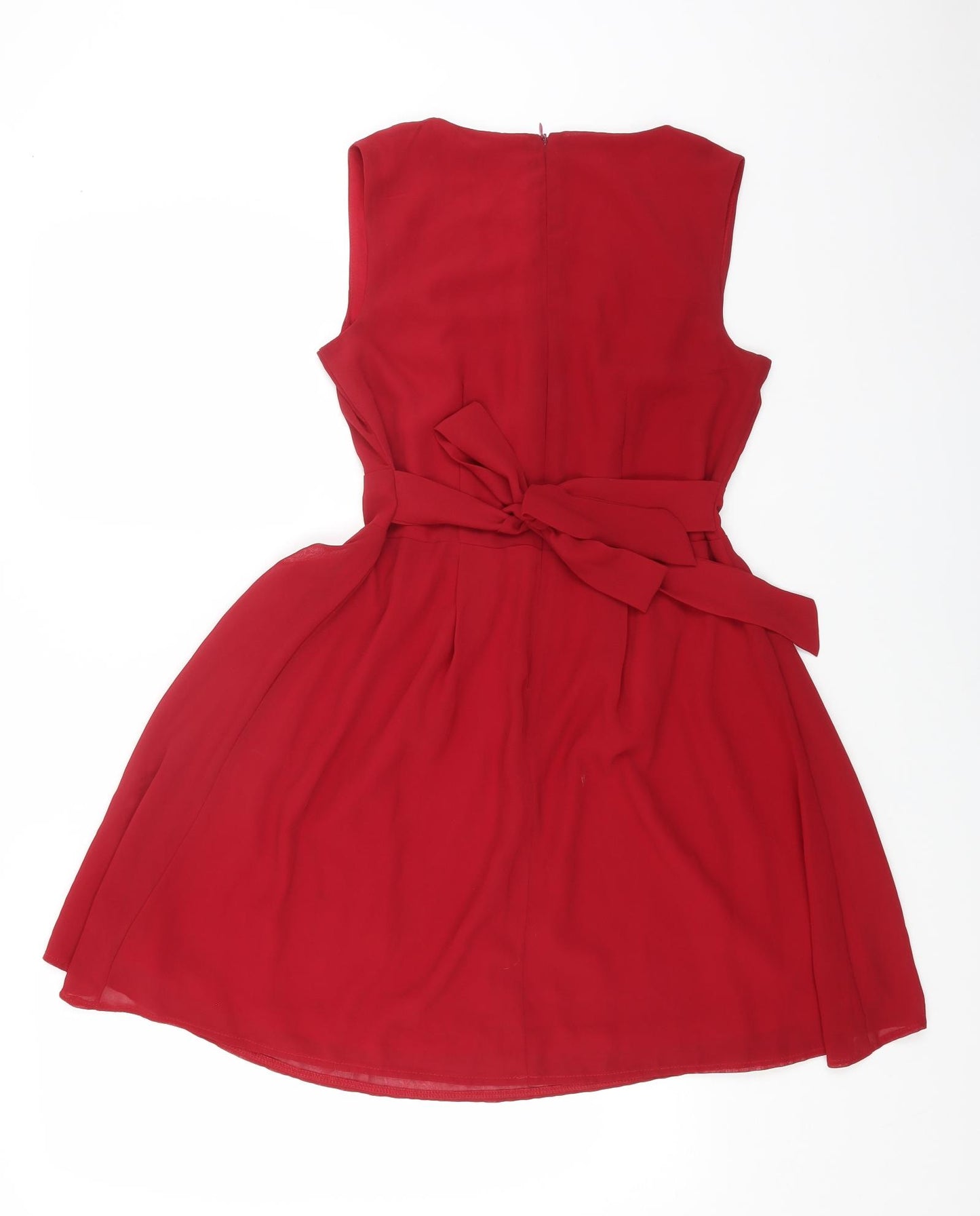 jasmine Womens Red Polyester Skater Dress Size 8 V-Neck Zip