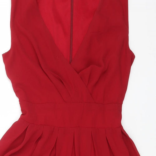 jasmine Womens Red Polyester Skater Dress Size 8 V-Neck Zip