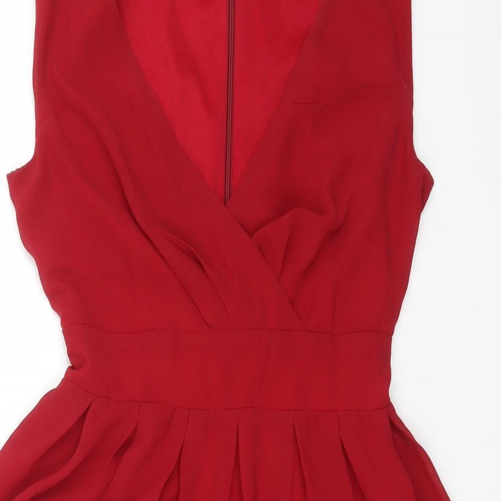 jasmine Womens Red Polyester Skater Dress Size 8 V-Neck Zip